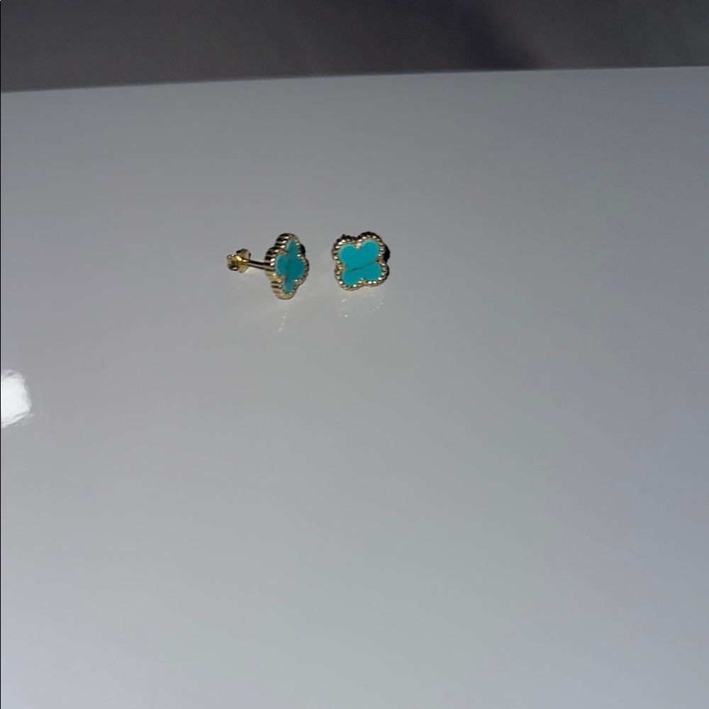 Gold and Turquoise floral Stud Earrings- luxury costume !